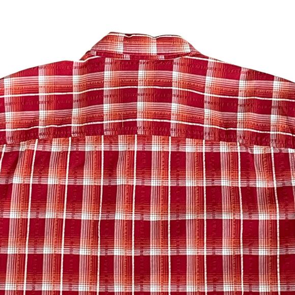 Hobbs Creek Mens XL Red Plaid Seersucker Button Down Shirt Short Sleeve Casual - Picture 2 of 8